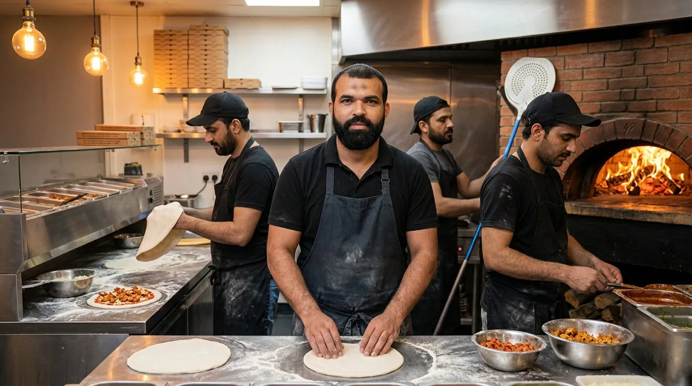 Owner Waseem Pahalwan working with the Pizza Crush kitchen team